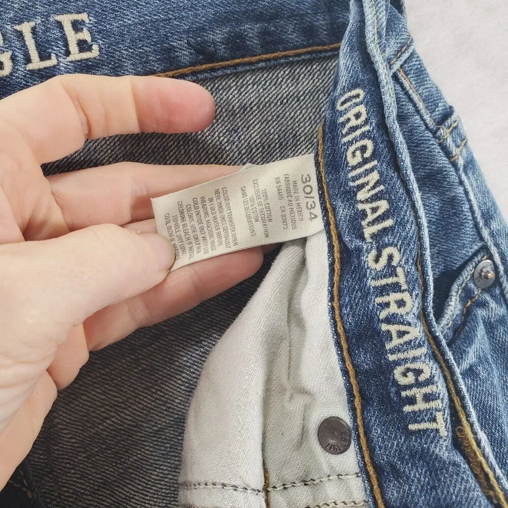 (32x34) American Eagle Original Straight Blue Jeans Men's Denim AE Outfitters